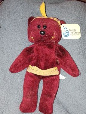 Vintage 2000 March of Dimes Burgundy Plush Bear with Yellow Accents